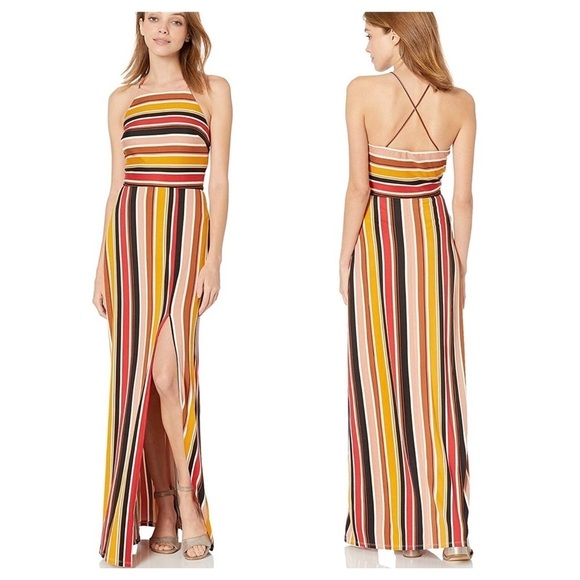 LAST ONE AVAILABLE - New Womens Striped Halter Maxi Cross Back Dress - Picture 1 of 12